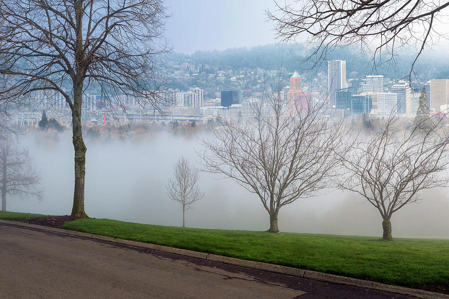 Morning Fog over City of Portland Skyline Photograph by David Gn