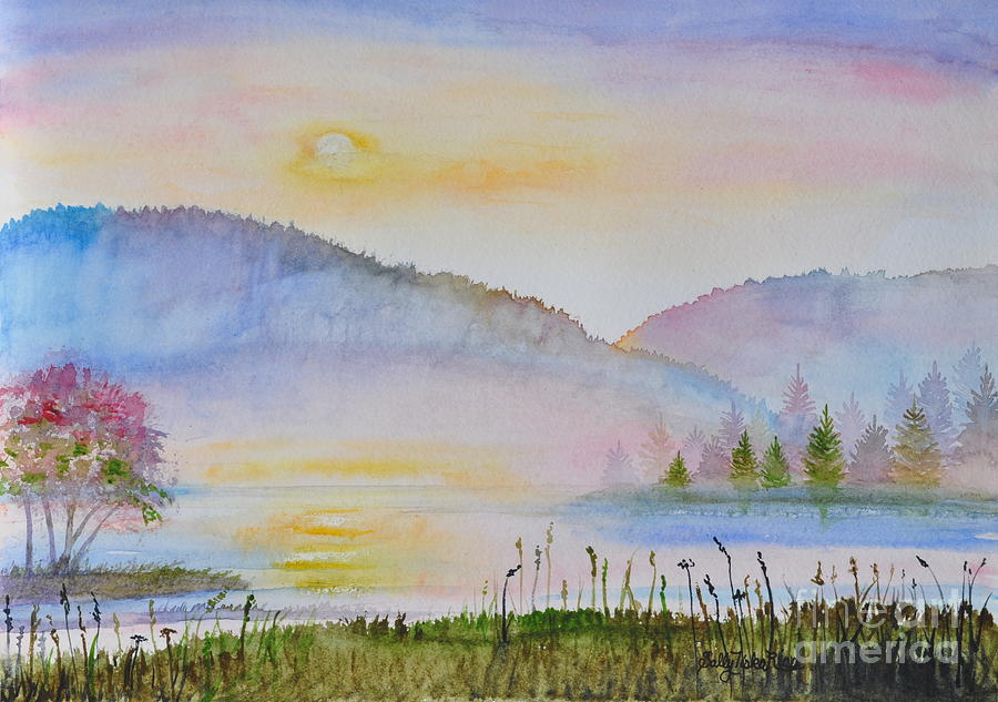 Morning Fog Painting by Sally Tiska Rice