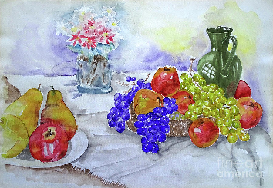 Morning Fruit Table Painting by Jasna Dragun
