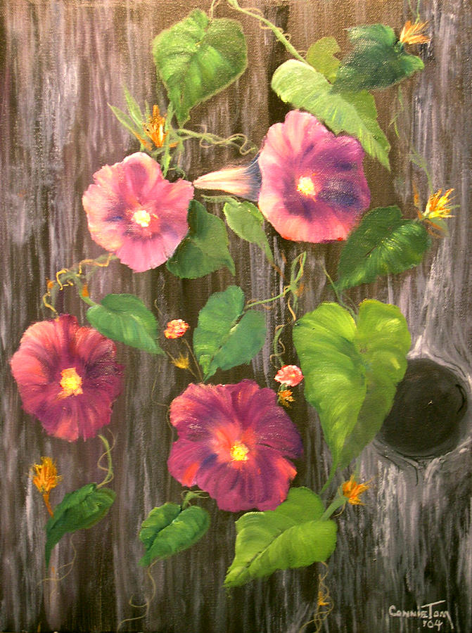 Flower Painting - Morning Glories by Connie Tom