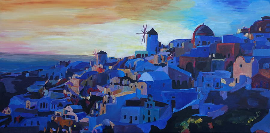 Santorini Oia Painting - Morning Glory Oia in Santorini Greece by M Bleichner
