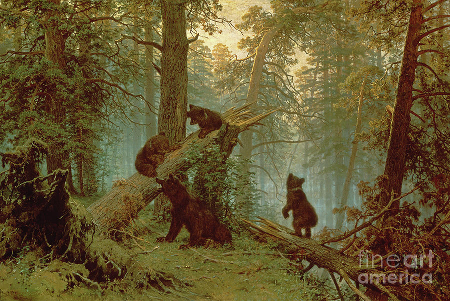 Bear Painting - Morning in a Pine Forest by Ivan Ivanovich Shishkin