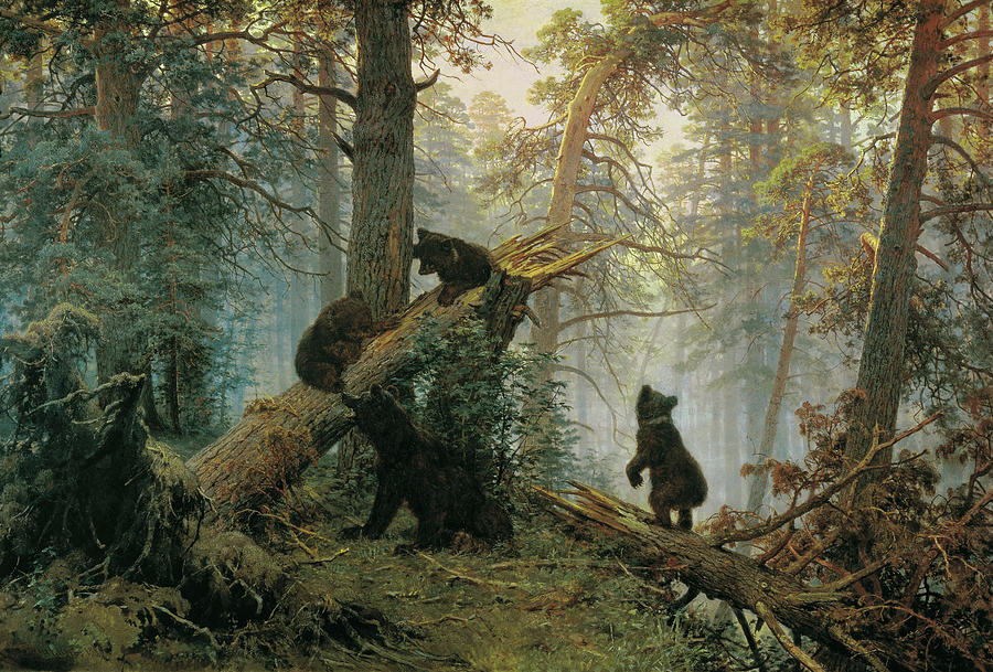 Bear Painting - Morning in a Pine Forest by Celestial Images