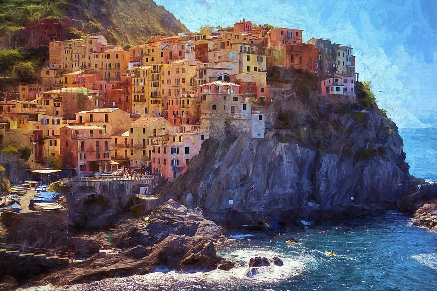 Boat Photograph - Morning in Manarola Cinque Terre Italy Painterly by Joan Carroll
