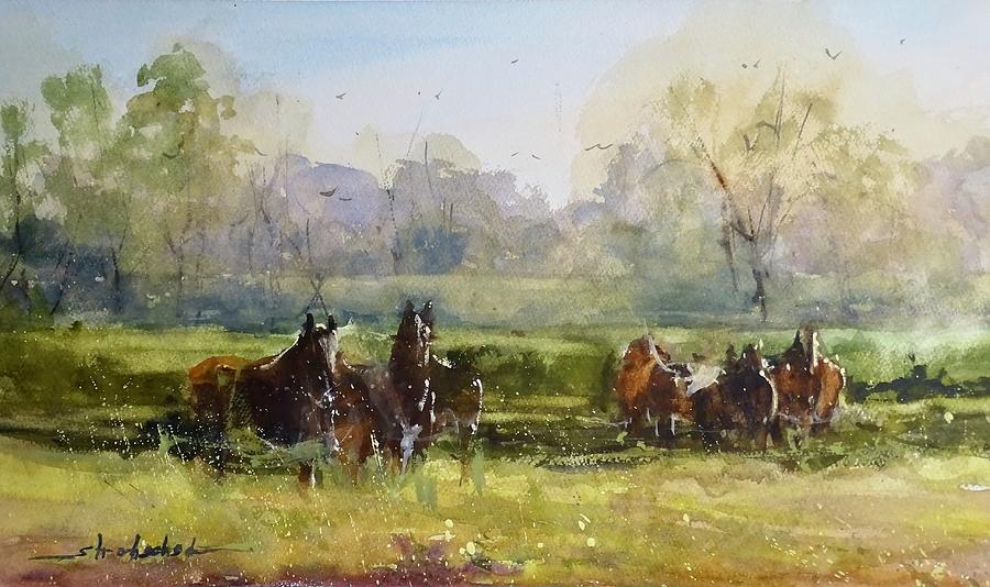 Morning in the Pasture Painting by Sandra Strohschein