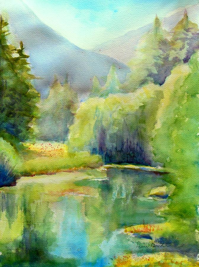 Pond Painting - Morning in Valle Escondido, a favorite pond in the mountains of Taos, NM by Diane Binder Pond Painting - Morning in Valle Escondido, a favorite pond in the mountains of Taos, NM by Diane Binder