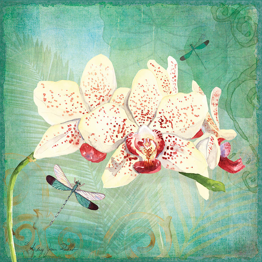 Orchid Painting - Morning Light - Dancing Dragonflies by Audrey Jeanne Roberts