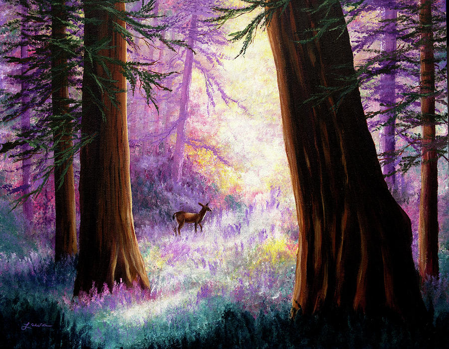 Morning Light Deep in the Redwoods Painting by Laura Iverson