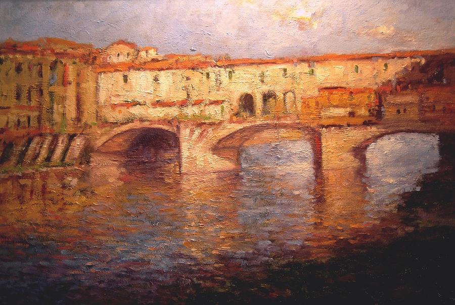 Morning light on the Ponte Vecchio bridge Painting by R W Goetting