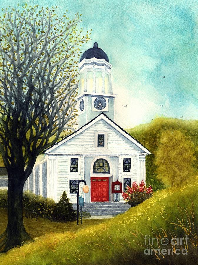 Morning light so true - Country Church Unionville NY Painting by Janine Riley