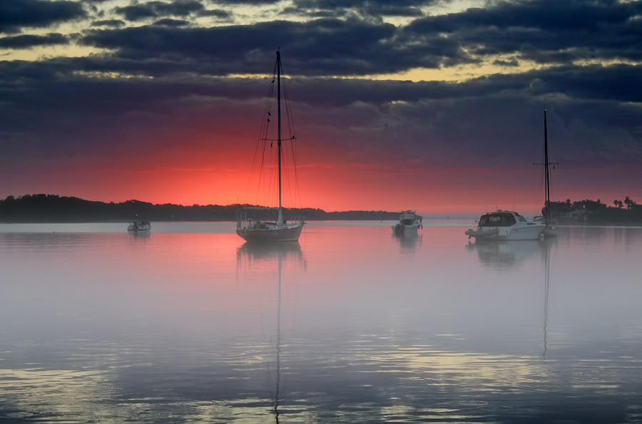 Boat Photograph - Morning Mist - Florida Sunrise by HH Photography of Florida