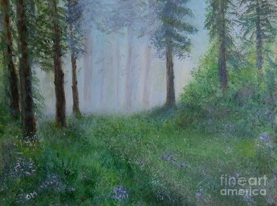 Nature Painting - Morning mist in the forest by Olga Malamud-Pavlovich