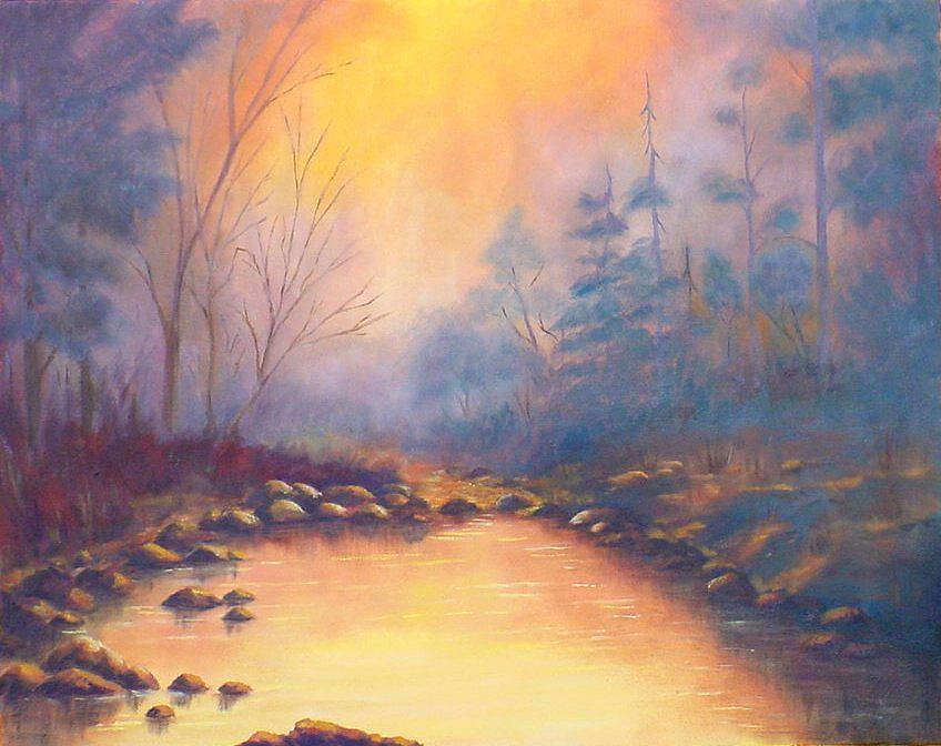 Sunrise Painting - Morning Mist by Merle Blair Sunrise Painting - Morning Mist by Merle Blair