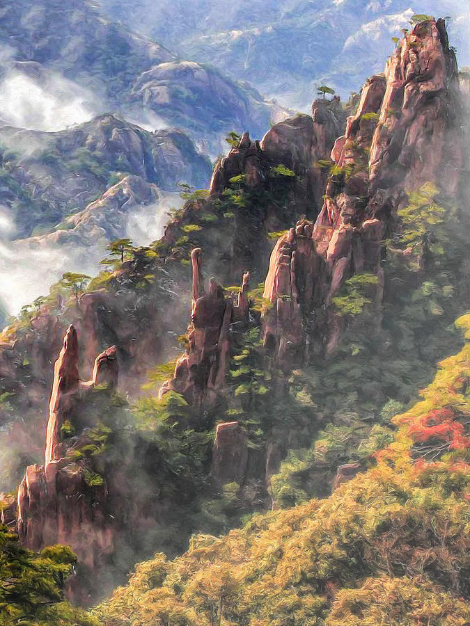 Morning Mist on Huangshan Mountain Painting by Dominic Piperata