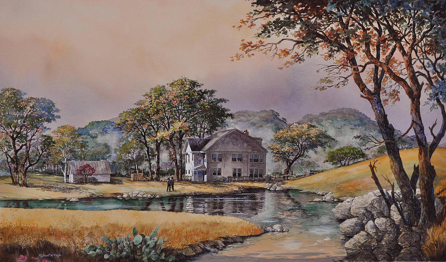 Morning mist on the Brazos Painting by Robert W Cook 