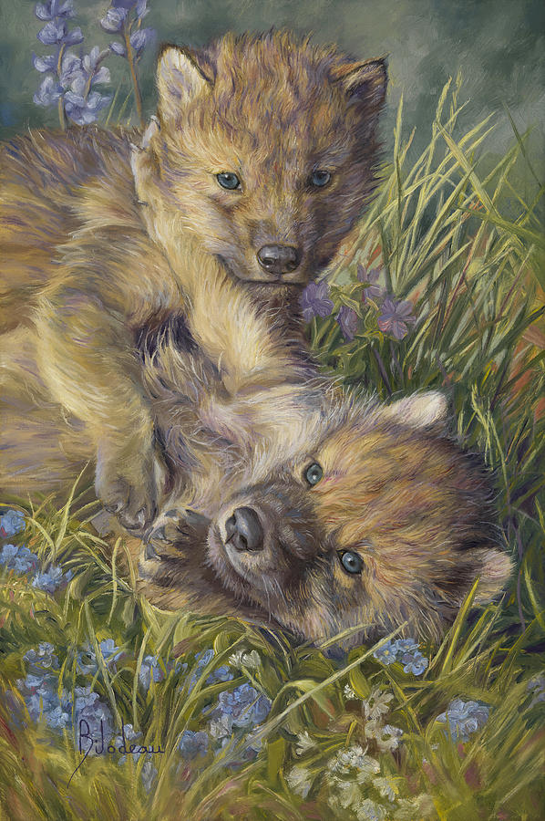 Wolves Painting - Morning Play by Lucie Bilodeau