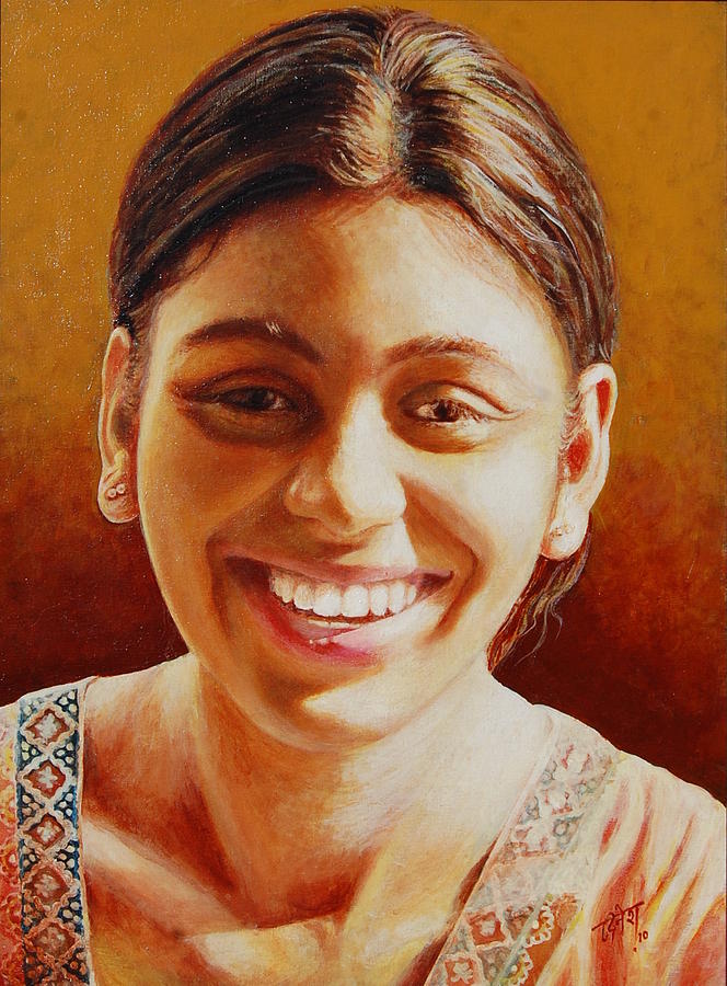 Portrait Painting - morning Sun light by Dinesh  Dubey