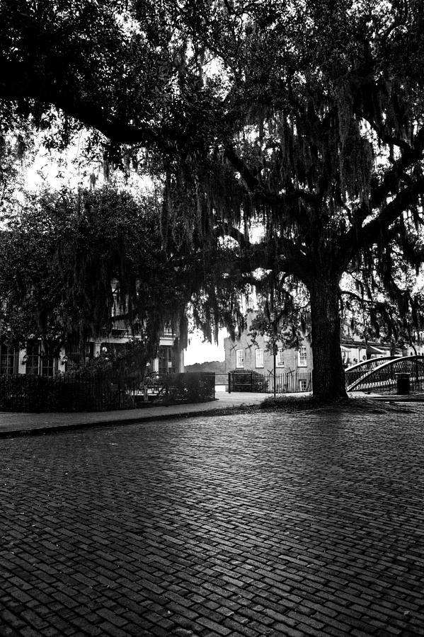 Morning Sun on The Bricks of Savannah in Black and White Photograph by Greg and Chrystal Mimbs