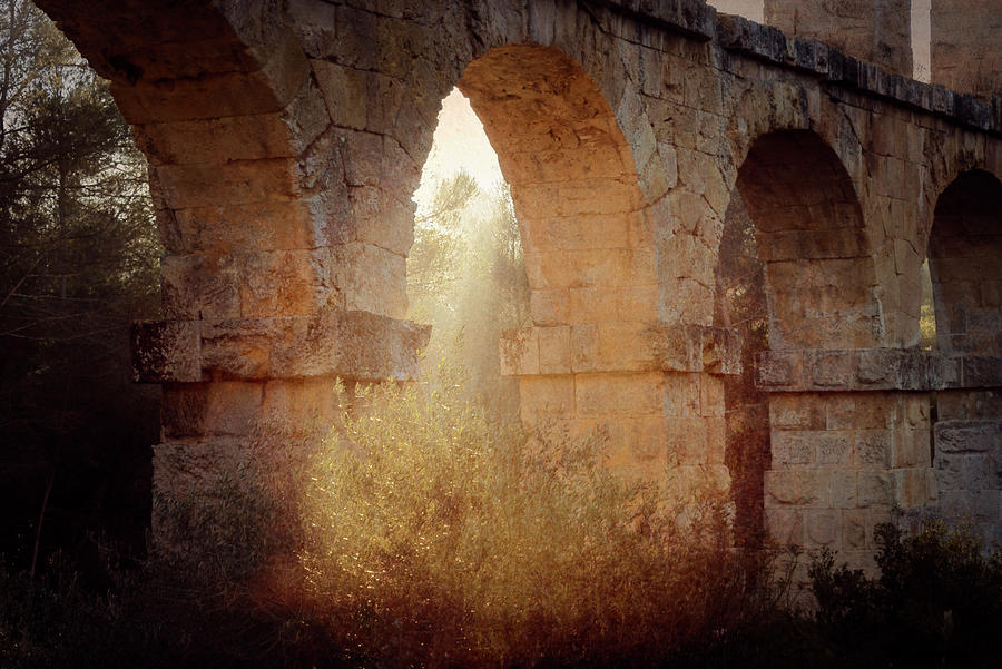 Bridge Photograph - Morning Sunlight at Roman Aqueducts Tarragona Spain by Joan Carroll