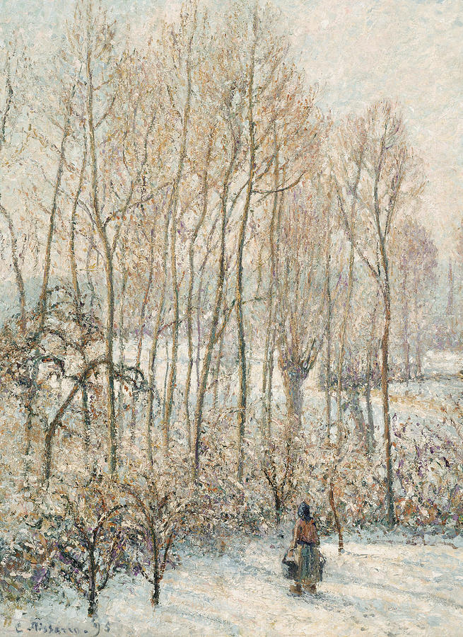 Morning Sunlight on the Snow Eragny sur Epte Painting by Camille Pissarro