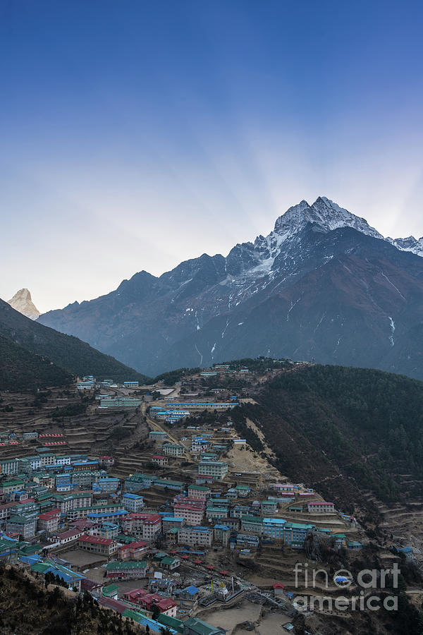 Mountain Photograph - Morning Sunrays Namche by Mike Reid