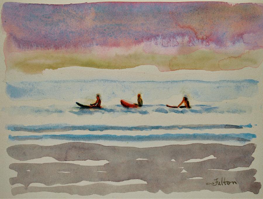 Morning surfers 8-16-17 Julianne Felton Painting by Julianne Felton