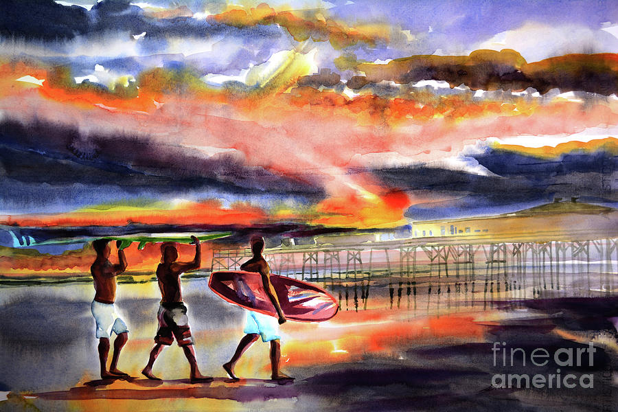 Morning surfers  Painting by Julianne Felton