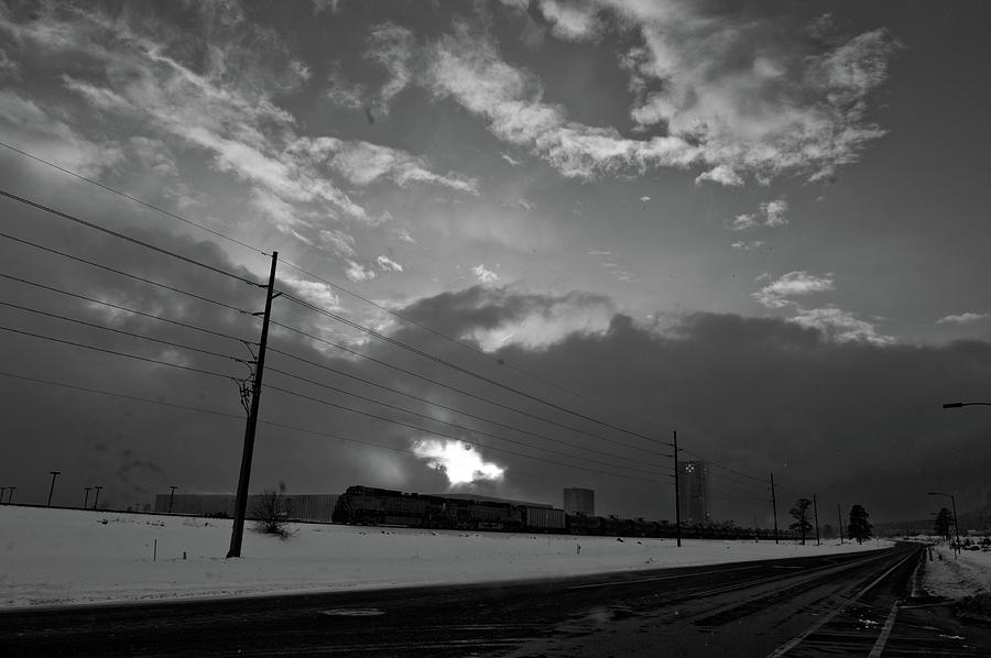 Black And White Photograph - Morning Train in Black and White by Scott Sawyer