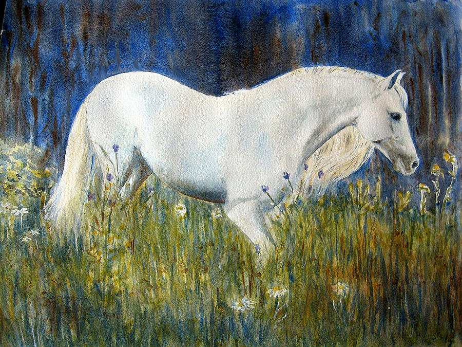 White Horse Painting - Morning walk by Frances Gillotti