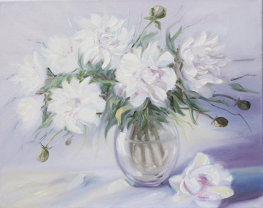 Morning with White Peonies Painting by Elena Antakova