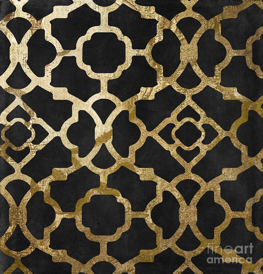 Black And Gold Pattern Painting - Moroccan Gold III by Mindy Sommers