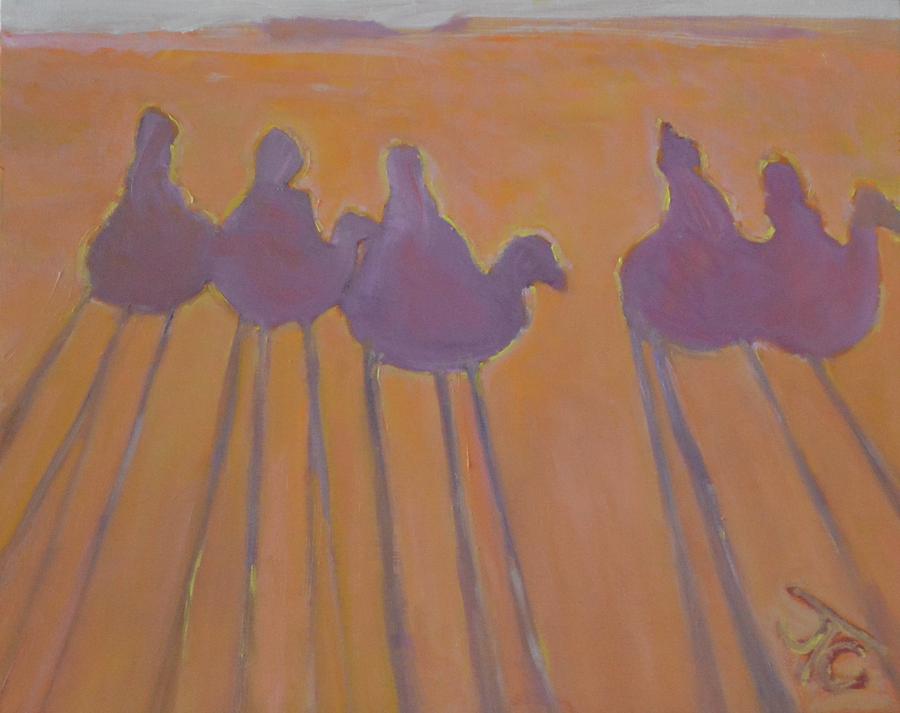 Morocco, Camels, Riders And Shadows. Painting by Julie Todd-Cundiff