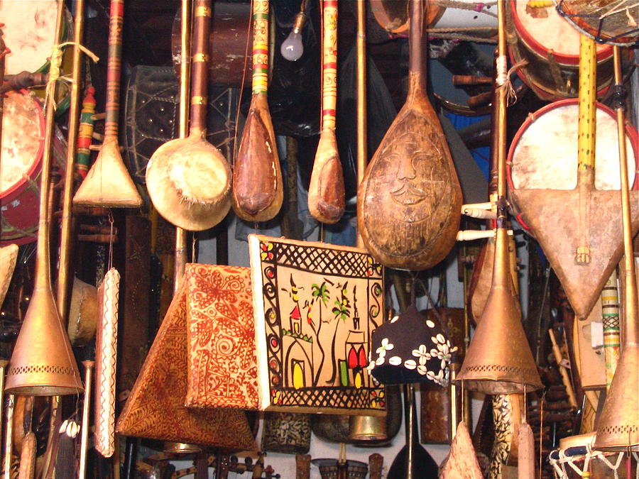 Morocco Marrakesh Market musical instruments Photograph by Yvonne Ayoub