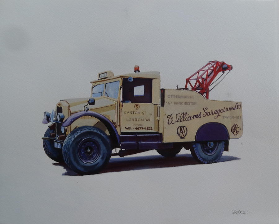 Morris Commercial wrecker. Painting by Mike Jeffries