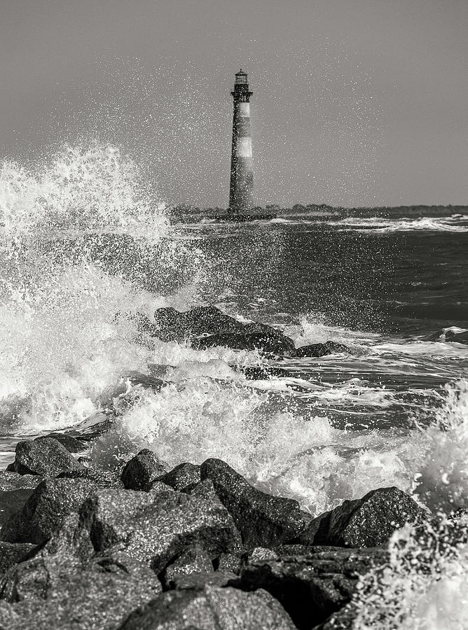 Morris Island Lighthouse Waves Against Rocks Photograph by Donnie Whitaker