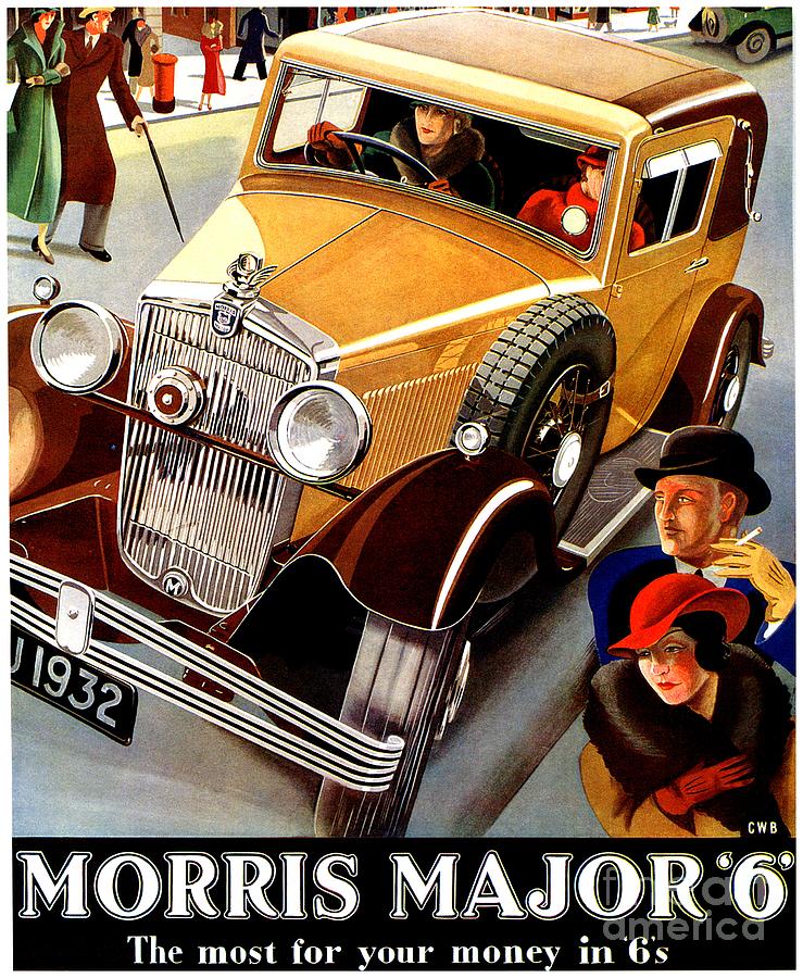 Morris Major 6 British classic car art deco advert Digital Art by Heidi De Leeuw