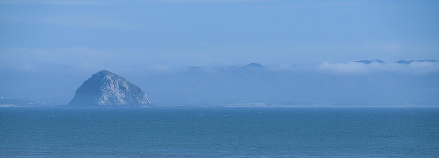 Mountain Photograph - Morro Rock in Fog Panorama Morro Bay California by David Smith