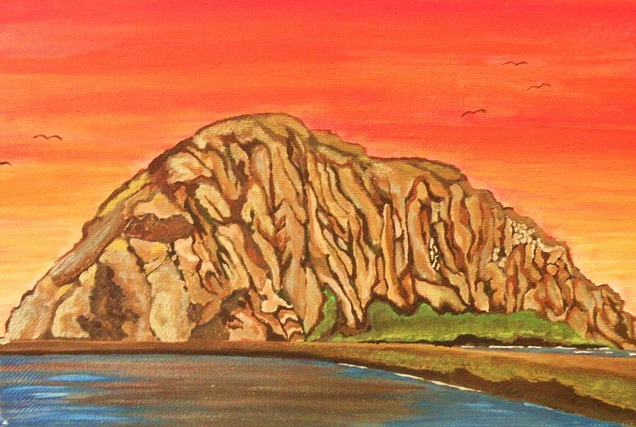 Sunset Painting - Morro Rock by Victoria Rhodehouse