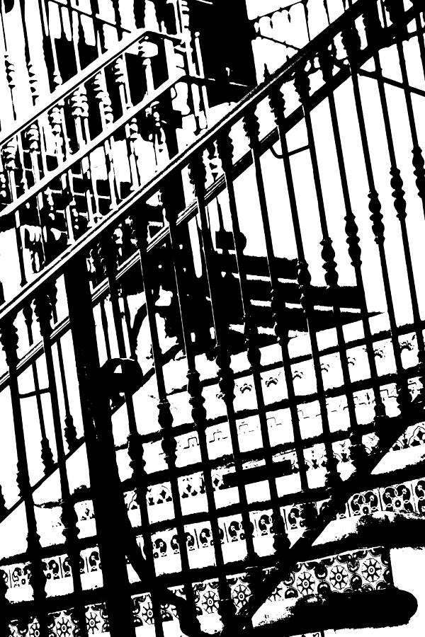 Mosaic and Iron Staircase La Quinta California Art District in Black and White Photograph by Colleen Photograph by Colleen Cornelius