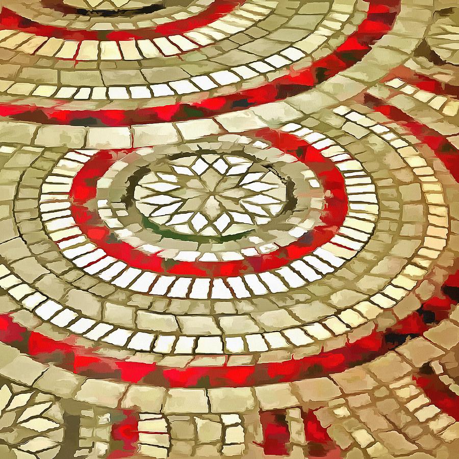 Mosaic Circular Pattern In Red and Gold Painting by Taiche Acrylic Art
