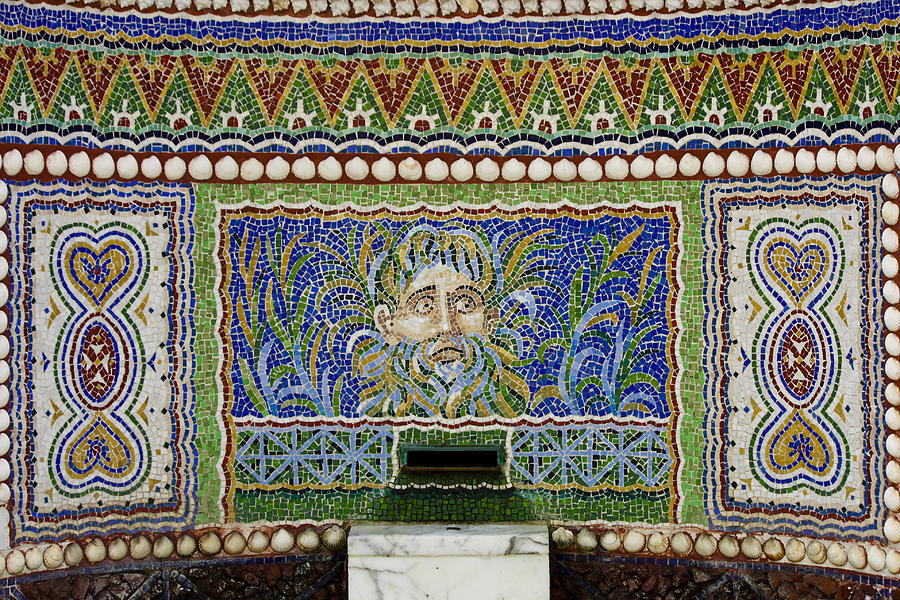 Fountain Photograph - Mosaic Fountain at Getty Villa 3 by Teresa Mucha