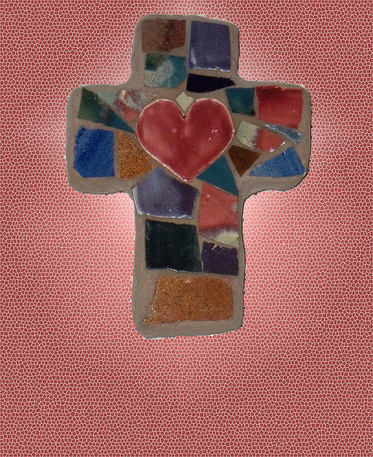Jesus Christ Photograph - Mosaic Heart Cross by Anne Cameron Cutri