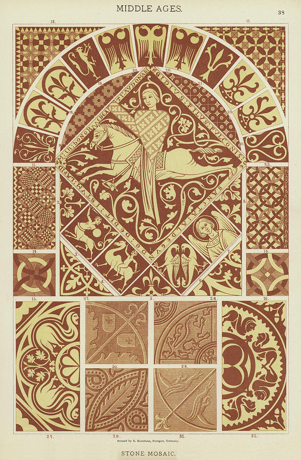 Mosaic Patterns from the Middle Ages Drawing by German School