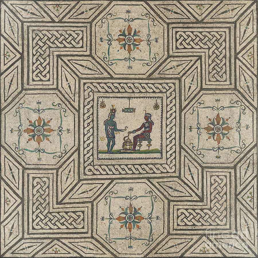 Vintage Ceramic Art - Mosaic pavement with Egyptianizing scene by Roman School