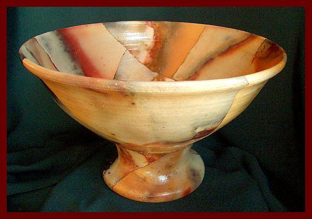 Pottery Ceramic Art - Mosaic Pit Fire Elegant Pedestal Bowl  by Rob Drexel