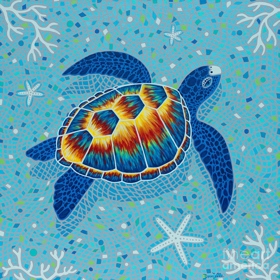 Mosaic Sea Turtle Painting by Danielle Perry