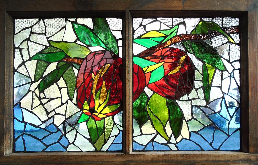 Mosaic Stained Glass - Apple Orchard  Glass Art by Catherine Van Der Woerd