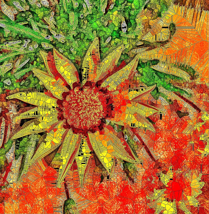 Mosaic Sunny Yellow Daisy Digital Art by Mo Barton