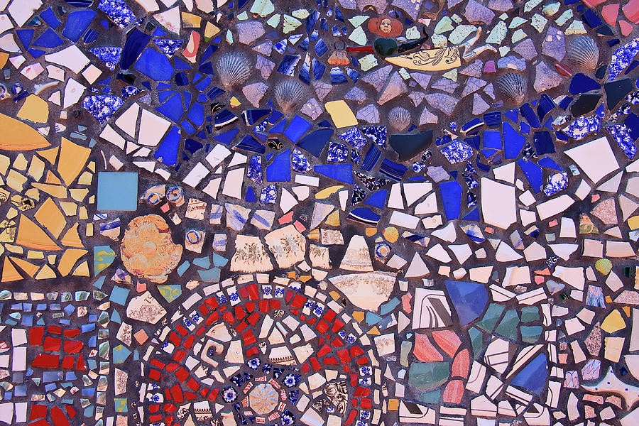 Mosaic Tiles In Blue And Red Tones Photograph