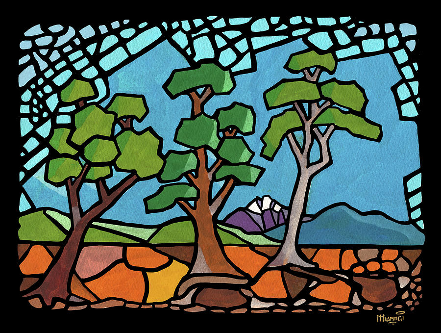 Mosaic Trees Painting by Anthony Mwangi